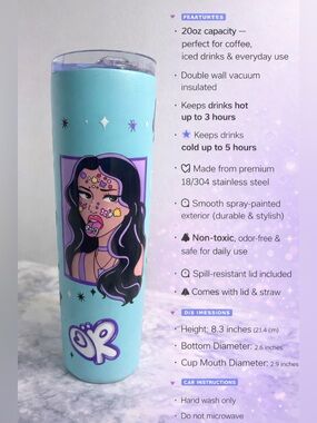 Olivia Rodrigo Tumbler Purple Cute Stainless Steel Insulated Cup w/ Lid 20 oz